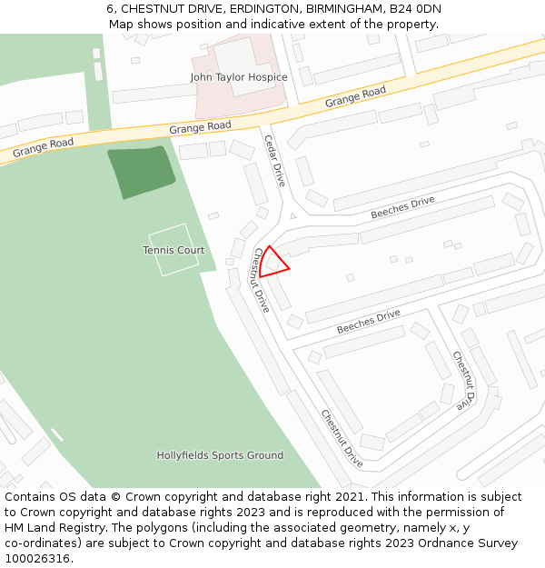 6, CHESTNUT DRIVE, ERDINGTON, BIRMINGHAM, B24 0DN: Location map and indicative extent of plot