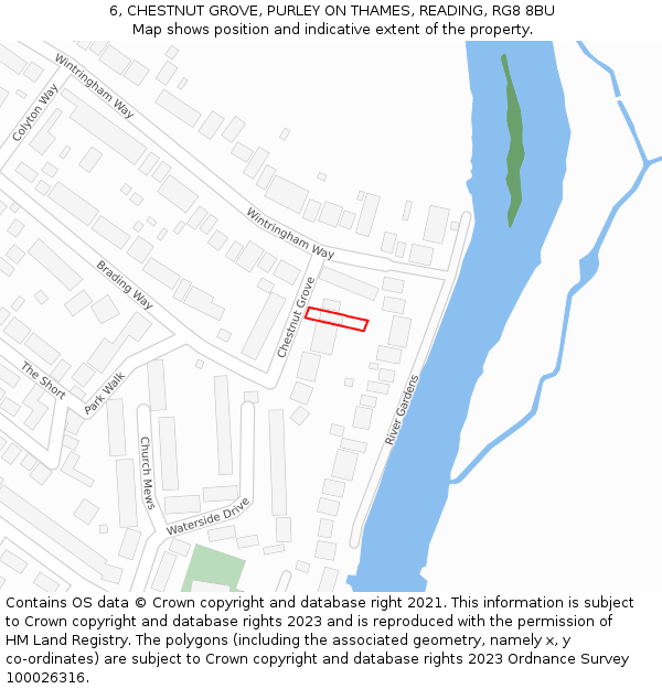 6, CHESTNUT GROVE, PURLEY ON THAMES, READING, RG8 8BU: Location map and indicative extent of plot