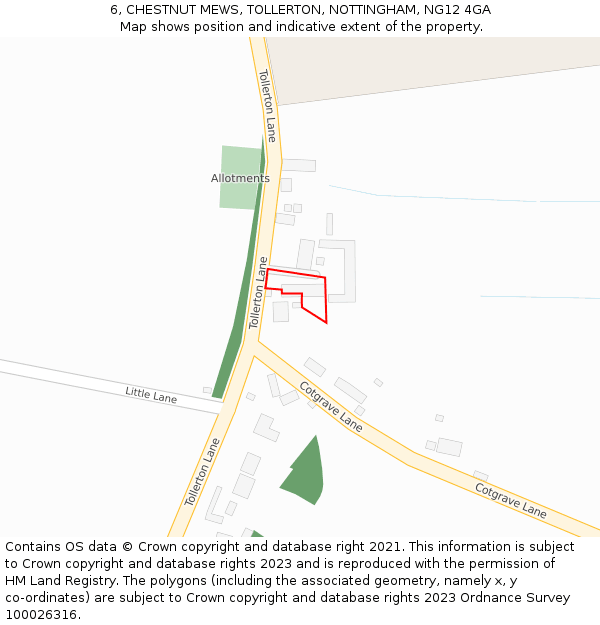 6, CHESTNUT MEWS, TOLLERTON, NOTTINGHAM, NG12 4GA: Location map and indicative extent of plot