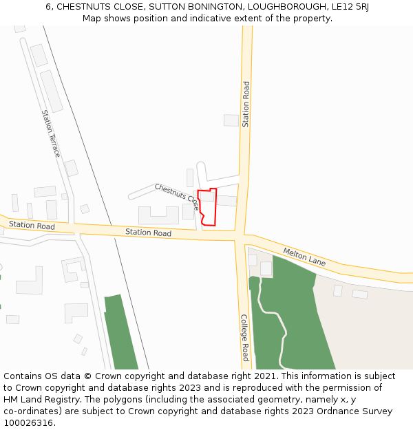 6, CHESTNUTS CLOSE, SUTTON BONINGTON, LOUGHBOROUGH, LE12 5RJ: Location map and indicative extent of plot