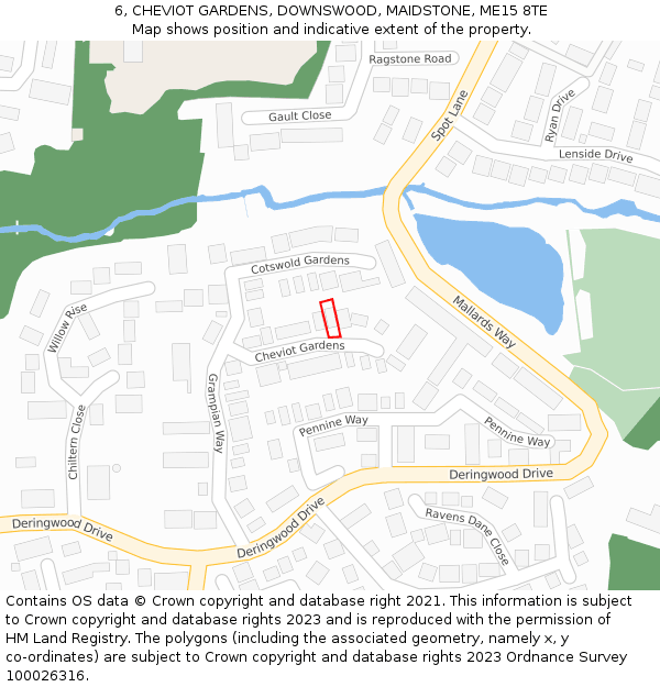 6, CHEVIOT GARDENS, DOWNSWOOD, MAIDSTONE, ME15 8TE: Location map and indicative extent of plot