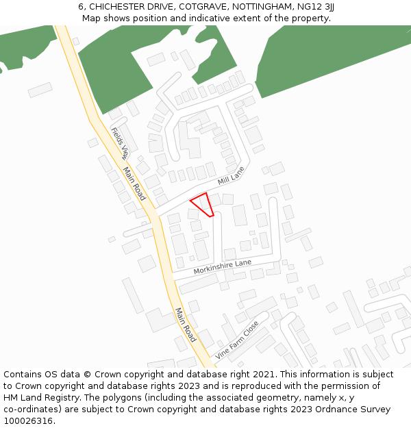 6, CHICHESTER DRIVE, COTGRAVE, NOTTINGHAM, NG12 3JJ: Location map and indicative extent of plot