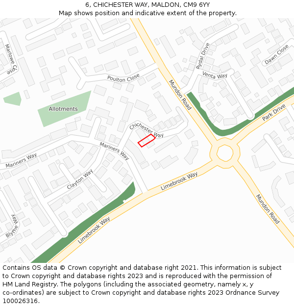 6, CHICHESTER WAY, MALDON, CM9 6YY: Location map and indicative extent of plot
