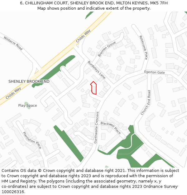 6, CHILLINGHAM COURT, SHENLEY BROOK END, MILTON KEYNES, MK5 7FH: Location map and indicative extent of plot