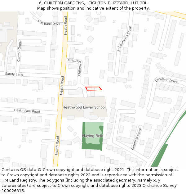 6, CHILTERN GARDENS, LEIGHTON BUZZARD, LU7 3BL: Location map and indicative extent of plot