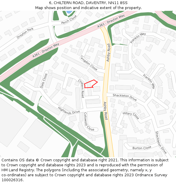 6, CHILTERN ROAD, DAVENTRY, NN11 8SS: Location map and indicative extent of plot