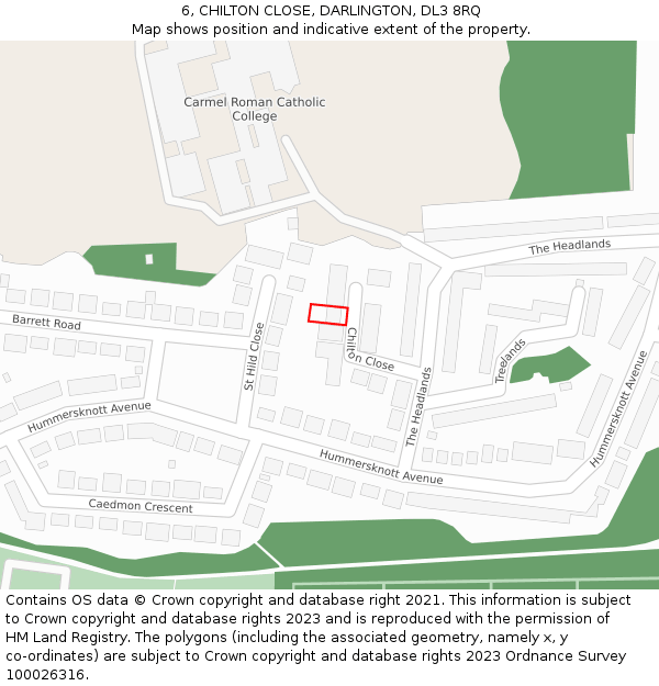 6, CHILTON CLOSE, DARLINGTON, DL3 8RQ: Location map and indicative extent of plot