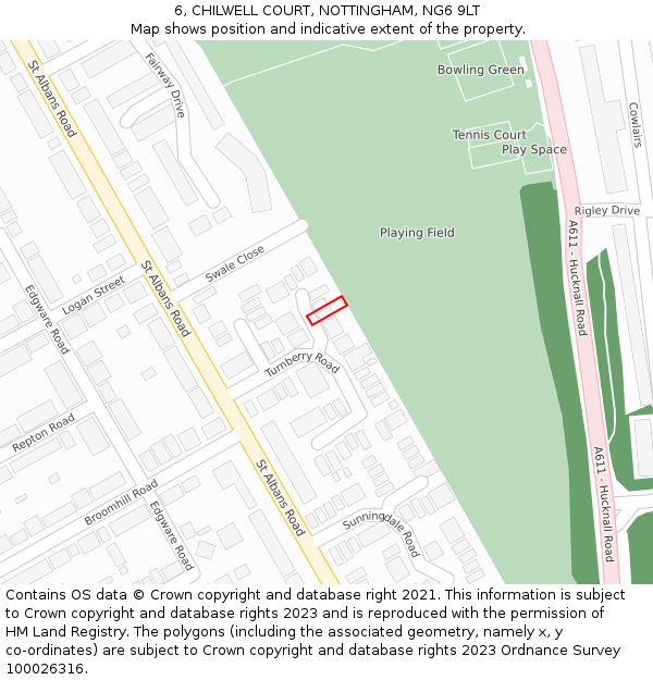 6, CHILWELL COURT, NOTTINGHAM, NG6 9LT: Location map and indicative extent of plot