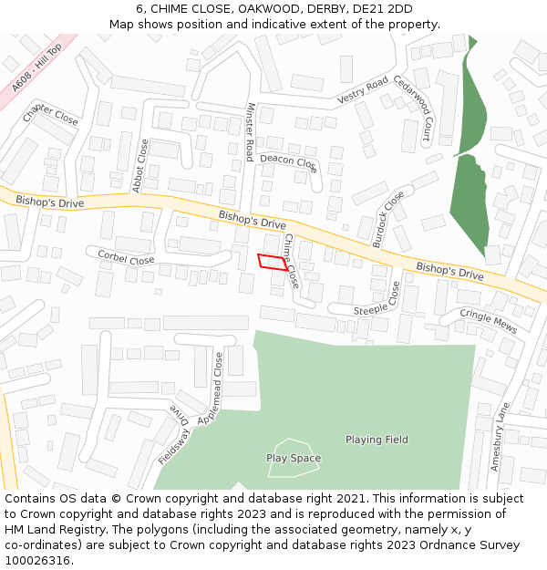 6, CHIME CLOSE, OAKWOOD, DERBY, DE21 2DD: Location map and indicative extent of plot