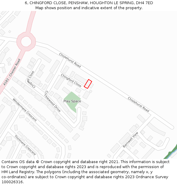 6, CHINGFORD CLOSE, PENSHAW, HOUGHTON LE SPRING, DH4 7ED: Location map and indicative extent of plot