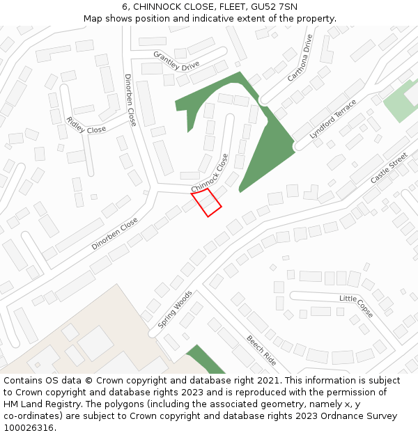 6, CHINNOCK CLOSE, FLEET, GU52 7SN: Location map and indicative extent of plot