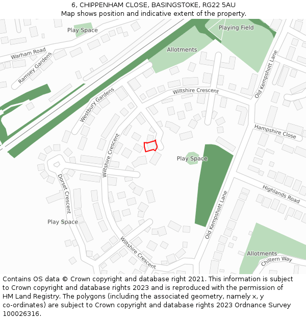 6, CHIPPENHAM CLOSE, BASINGSTOKE, RG22 5AU: Location map and indicative extent of plot