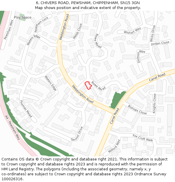 6, CHIVERS ROAD, PEWSHAM, CHIPPENHAM, SN15 3GN: Location map and indicative extent of plot
