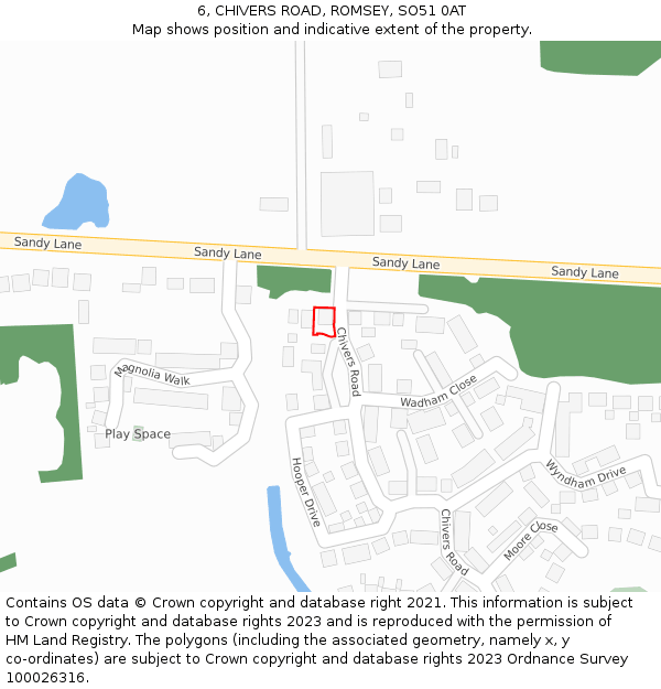 6, CHIVERS ROAD, ROMSEY, SO51 0AT: Location map and indicative extent of plot