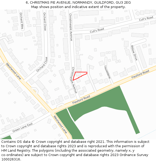 6, CHRISTMAS PIE AVENUE, NORMANDY, GUILDFORD, GU3 2EG: Location map and indicative extent of plot