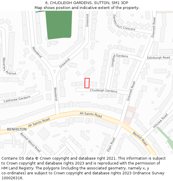 6, CHUDLEIGH GARDENS, SUTTON, SM1 3DP: Location map and indicative extent of plot