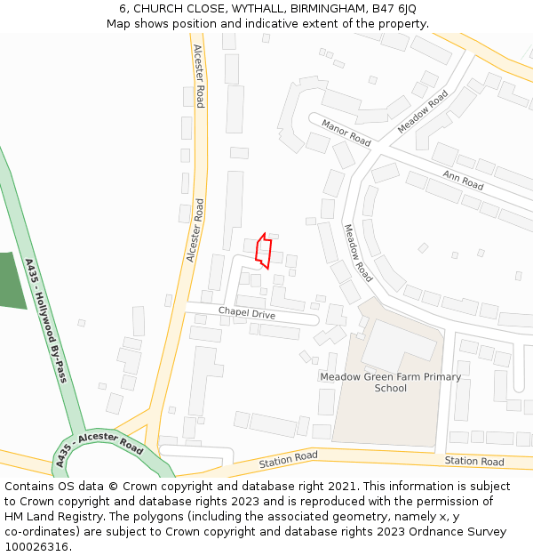 6, CHURCH CLOSE, WYTHALL, BIRMINGHAM, B47 6JQ: Location map and indicative extent of plot