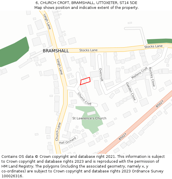 6, CHURCH CROFT, BRAMSHALL, UTTOXETER, ST14 5DE: Location map and indicative extent of plot