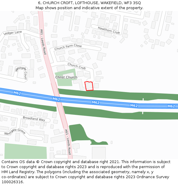 6, CHURCH CROFT, LOFTHOUSE, WAKEFIELD, WF3 3SQ: Location map and indicative extent of plot