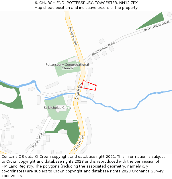 6, CHURCH END, POTTERSPURY, TOWCESTER, NN12 7PX: Location map and indicative extent of plot
