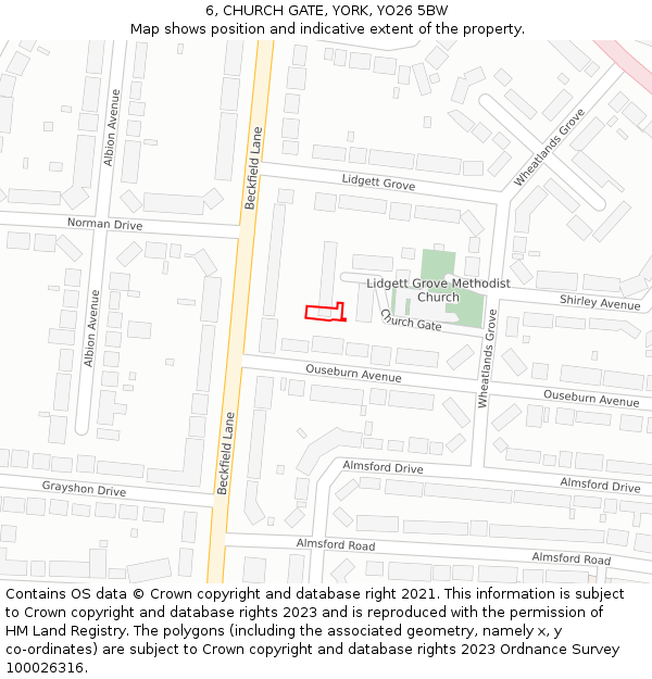 6, CHURCH GATE, YORK, YO26 5BW: Location map and indicative extent of plot