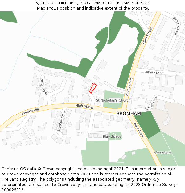 6, CHURCH HILL RISE, BROMHAM, CHIPPENHAM, SN15 2JS: Location map and indicative extent of plot