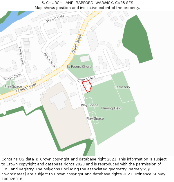 6, CHURCH LANE, BARFORD, WARWICK, CV35 8ES: Location map and indicative extent of plot