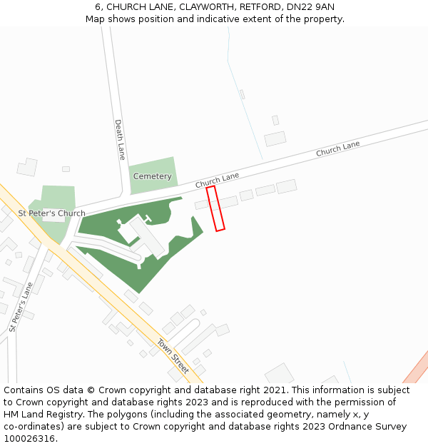 6, CHURCH LANE, CLAYWORTH, RETFORD, DN22 9AN: Location map and indicative extent of plot