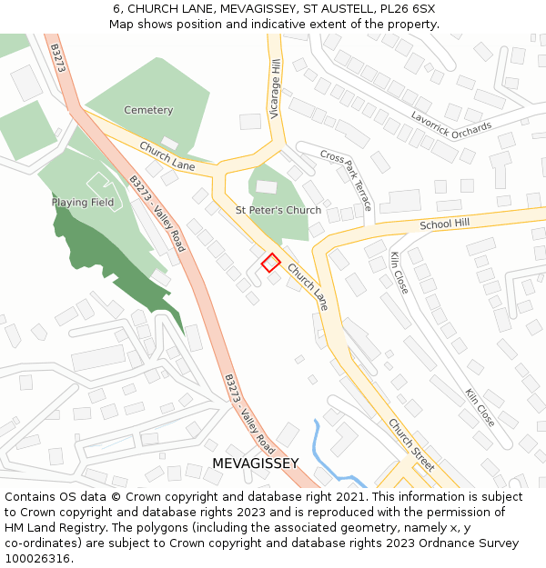 6, CHURCH LANE, MEVAGISSEY, ST AUSTELL, PL26 6SX: Location map and indicative extent of plot