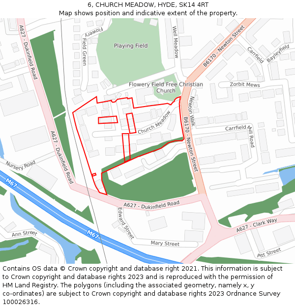 6, CHURCH MEADOW, HYDE, SK14 4RT: Location map and indicative extent of plot