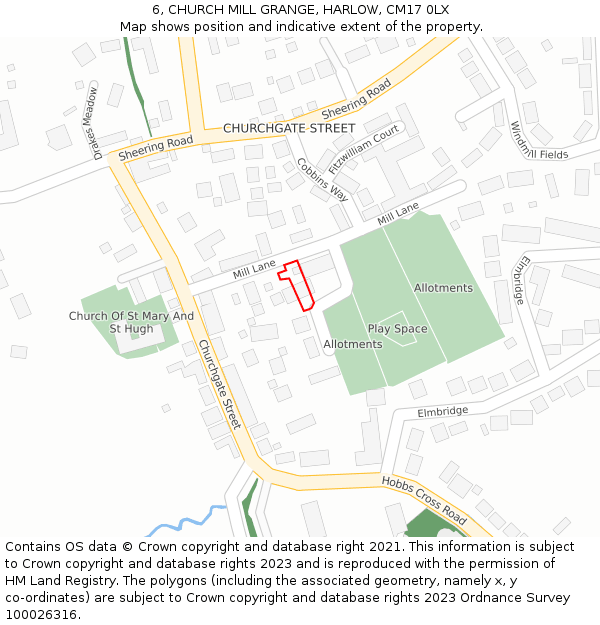 6, CHURCH MILL GRANGE, HARLOW, CM17 0LX: Location map and indicative extent of plot