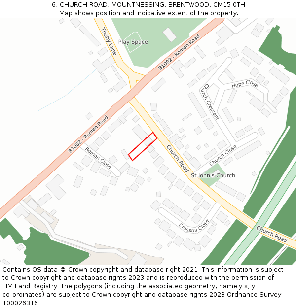 6, CHURCH ROAD, MOUNTNESSING, BRENTWOOD, CM15 0TH: Location map and indicative extent of plot