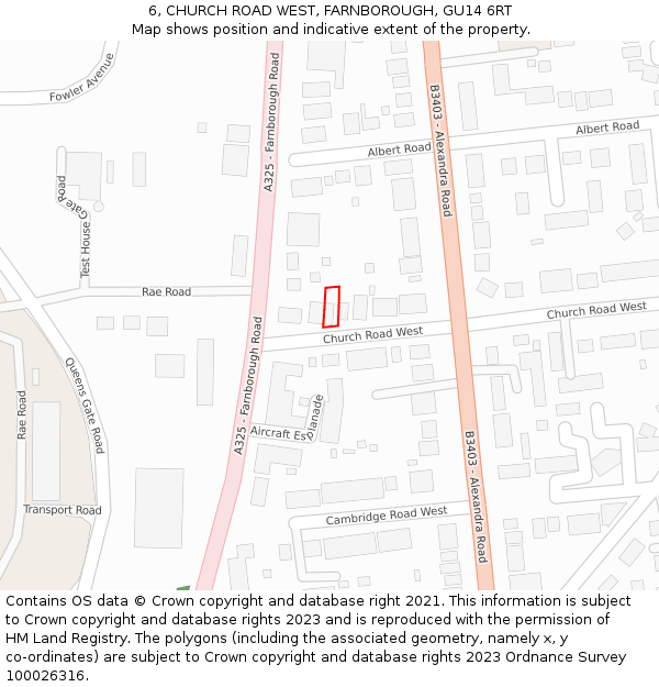 6, CHURCH ROAD WEST, FARNBOROUGH, GU14 6RT: Location map and indicative extent of plot