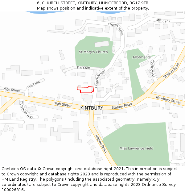 6, CHURCH STREET, KINTBURY, HUNGERFORD, RG17 9TR: Location map and indicative extent of plot