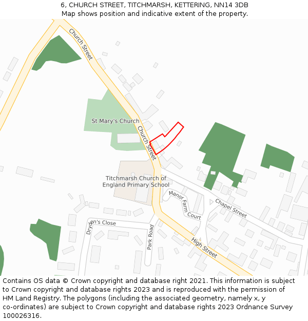 6, CHURCH STREET, TITCHMARSH, KETTERING, NN14 3DB: Location map and indicative extent of plot