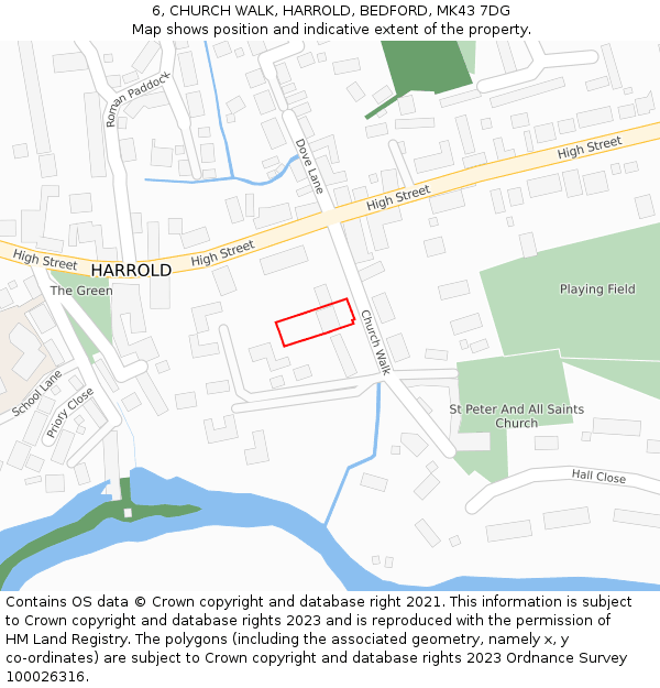 6, CHURCH WALK, HARROLD, BEDFORD, MK43 7DG: Location map and indicative extent of plot