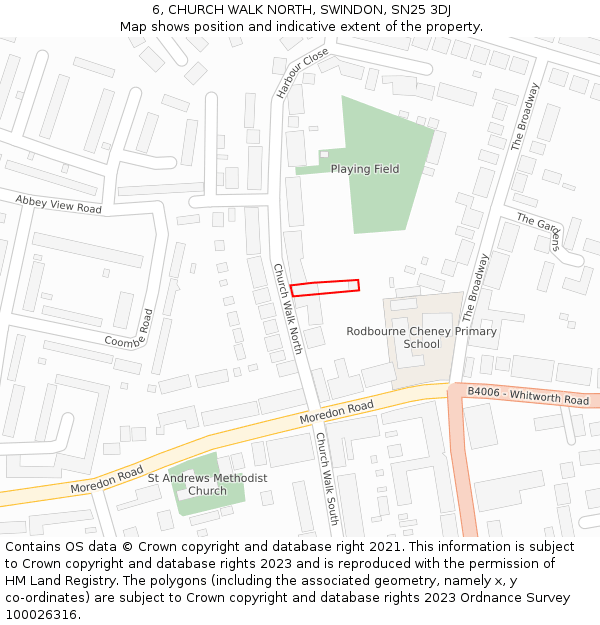 6, CHURCH WALK NORTH, SWINDON, SN25 3DJ: Location map and indicative extent of plot