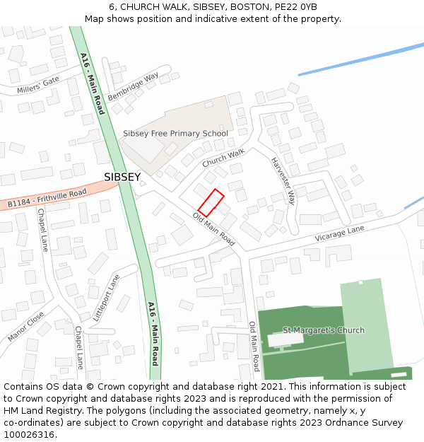 6, CHURCH WALK, SIBSEY, BOSTON, PE22 0YB: Location map and indicative extent of plot