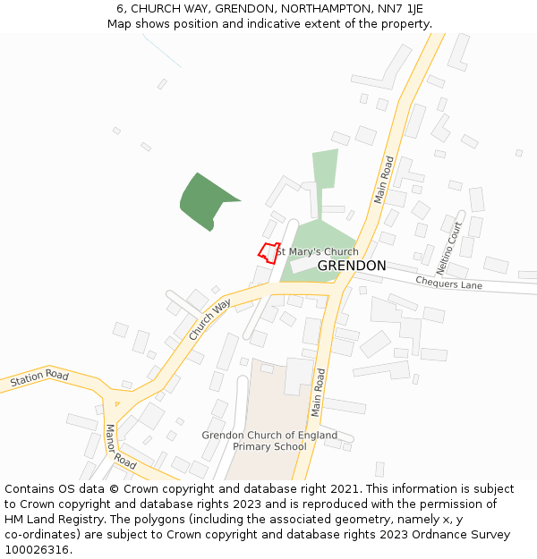 6, CHURCH WAY, GRENDON, NORTHAMPTON, NN7 1JE: Location map and indicative extent of plot