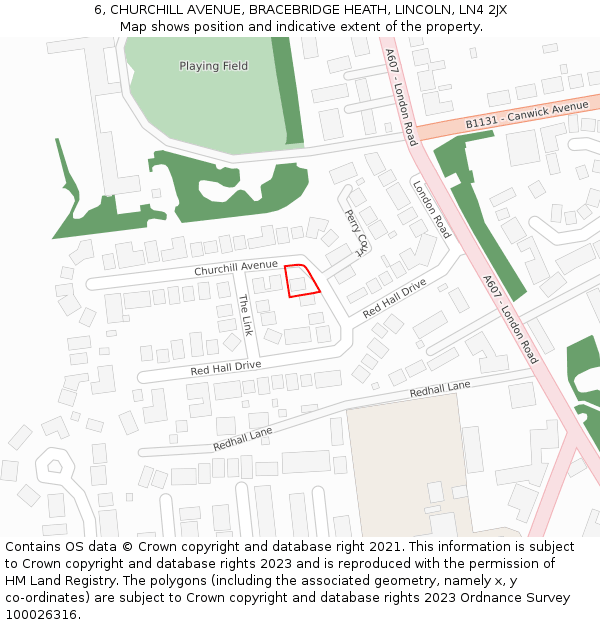 6, CHURCHILL AVENUE, BRACEBRIDGE HEATH, LINCOLN, LN4 2JX: Location map and indicative extent of plot