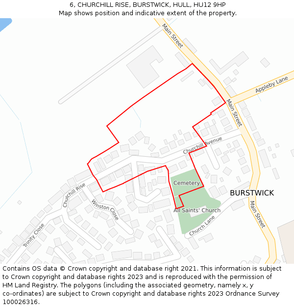 6, CHURCHILL RISE, BURSTWICK, HULL, HU12 9HP: Location map and indicative extent of plot