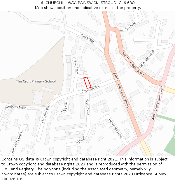 6, CHURCHILL WAY, PAINSWICK, STROUD, GL6 6RQ: Location map and indicative extent of plot