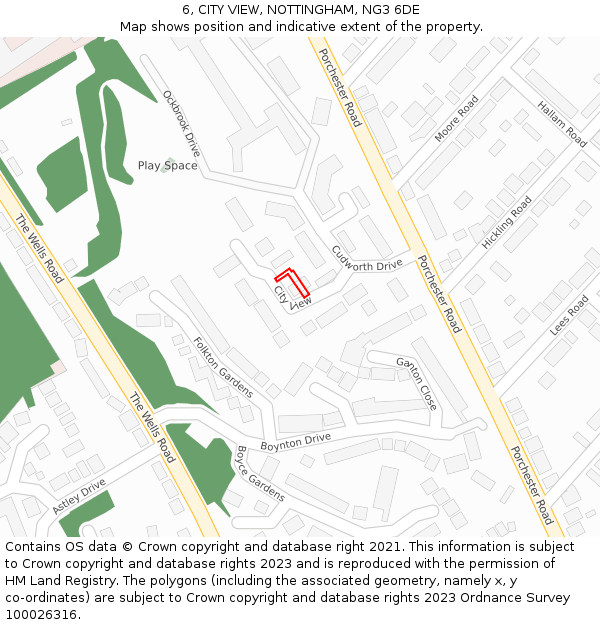 6, CITY VIEW, NOTTINGHAM, NG3 6DE: Location map and indicative extent of plot
