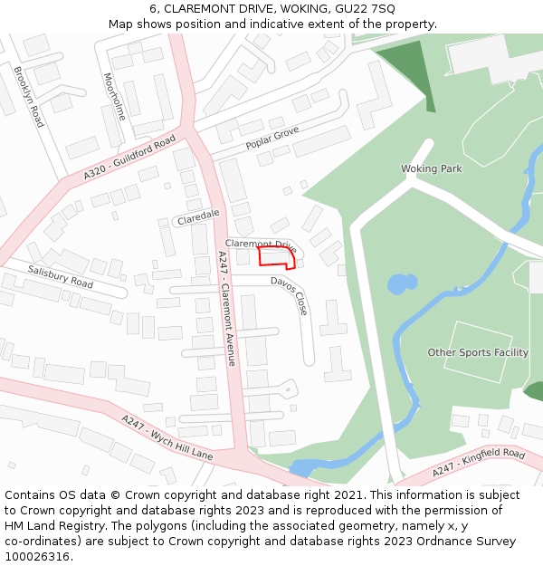6, CLAREMONT DRIVE, WOKING, GU22 7SQ: Location map and indicative extent of plot