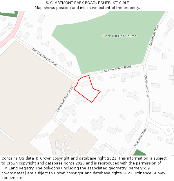 6, CLAREMONT PARK ROAD, ESHER, KT10 9LT: Location map and indicative extent of plot