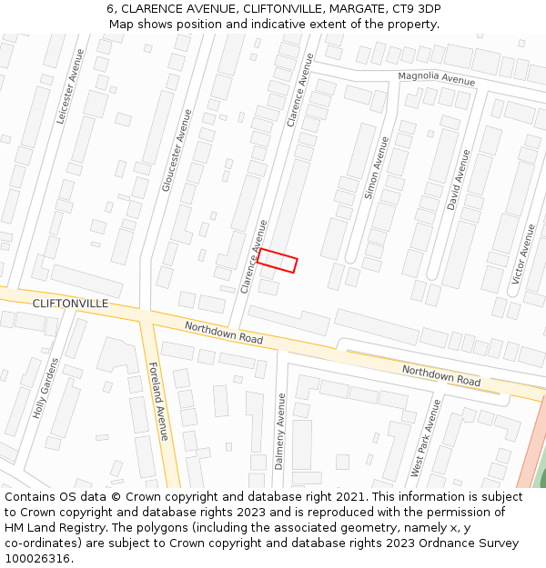 6, CLARENCE AVENUE, CLIFTONVILLE, MARGATE, CT9 3DP: Location map and indicative extent of plot