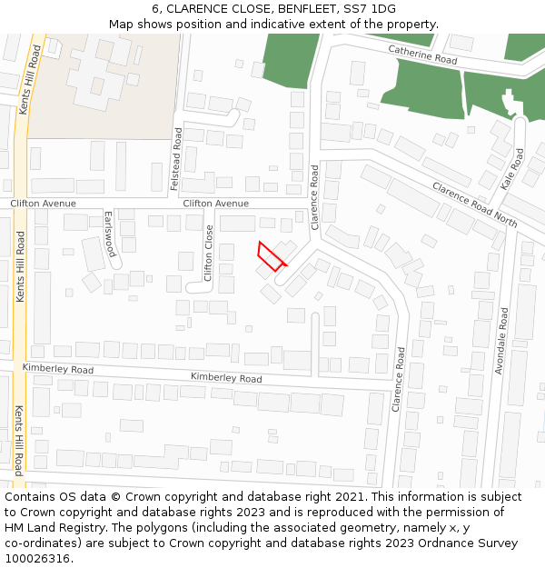 6, CLARENCE CLOSE, BENFLEET, SS7 1DG: Location map and indicative extent of plot