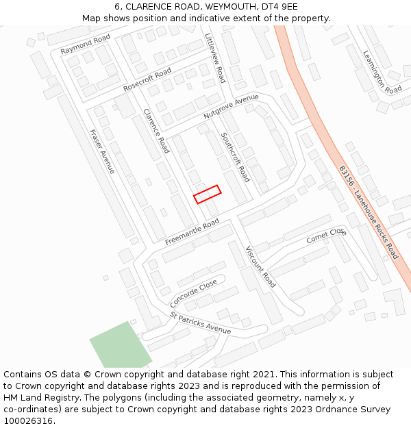 6, CLARENCE ROAD, WEYMOUTH, DT4 9EE: Location map and indicative extent of plot