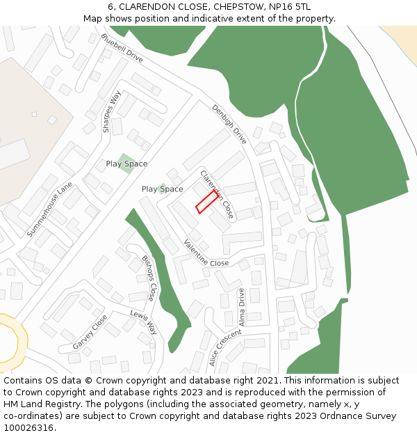 6, CLARENDON CLOSE, CHEPSTOW, NP16 5TL: Location map and indicative extent of plot