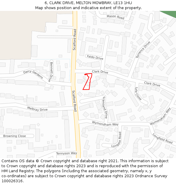 6, CLARK DRIVE, MELTON MOWBRAY, LE13 1HU: Location map and indicative extent of plot